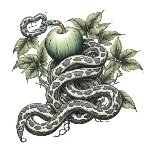 tree of forbidden fruit with snake wrapped around it tattoo design idea