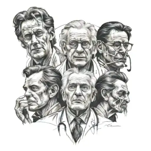 three doctors putting together a corpse tattoo design idea