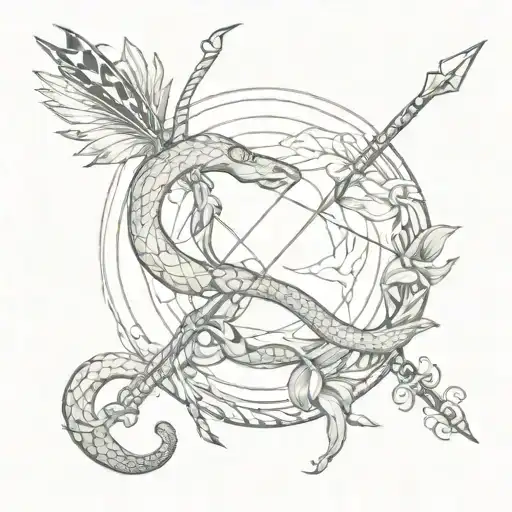 bow and arrow with snake intertwined  tattoo design idea