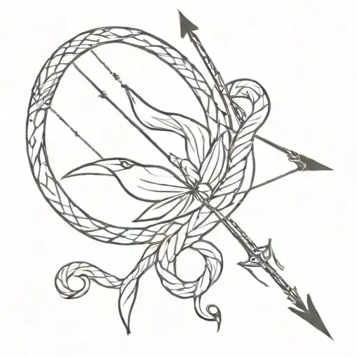 bow and arrow with snake intertwined  tattoo design idea