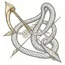 bow and arrow with a snake intertwined  tattoo design idea