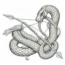 bow and arrow with a snake intertwined  tattoo design idea