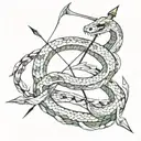 bow and arrow with a snake intertwined  tattoo design idea