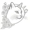 A minimalist design of a cat silhouette surrounded by roses, representing a love for both animals and flowers tattoo design idea