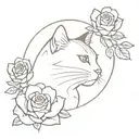 A minimalist design of a cat silhouette surrounded by roses, representing a love for both animals and flowers tattoo design idea