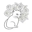 A minimalist design of a cat silhouette surrounded by roses, representing a love for both animals and flowers tattoo design idea