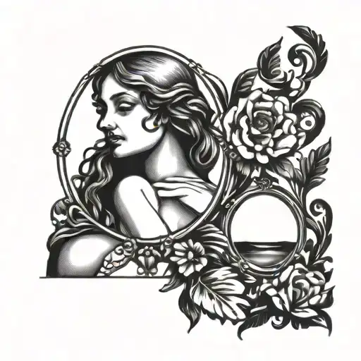 simple Aphrodite's in blackwork holding a mirror tattoo design idea