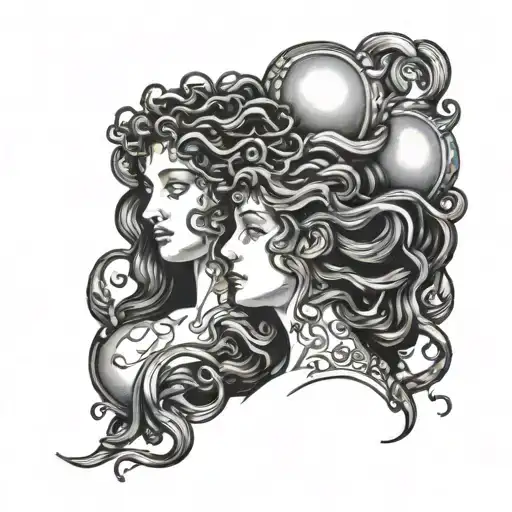 medusa and aphrodite brust in  blackwork  tattoo design idea