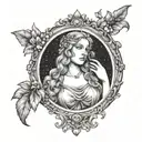 Aphrodite holding a blackwork mirror reflecting her true self tattoo design idea