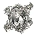 Aphrodite holding a blackwork mirror reflecting her true self tattoo design idea