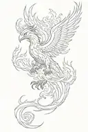 Stitch riding a Phoenix rising from flames tattoo design idea