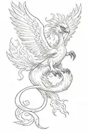 Stitch riding a Phoenix rising from flames tattoo design idea