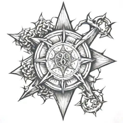 Jesuit Order Seal with thorns wrapping collar bones tattoo design idea