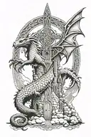 celtic church at nigh sky and incorporate wlesh dragon  tattoo design idea