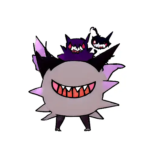 a vertical evolution of pokemon ghastly to gengar with a background of their color tattoo design idea