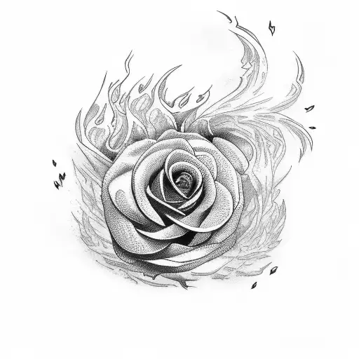 Phoenix with black rose tattoo design idea