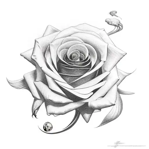 black rose around phoenix tattoo design idea