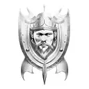 medieval engraved style featuring the three-quarter view of a Viking warrior woman's head tattoo design idea