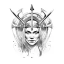 medieval engraved style featuring the three-quarter view of a Viking warrior woman's head tattoo design idea