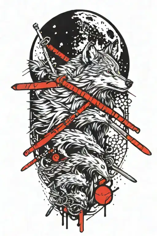 wolf moon katana tattoo design idea