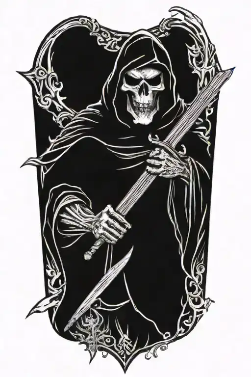 grim reaper knight holding a sword tattoo design idea