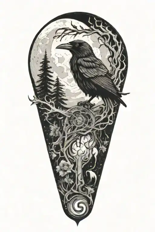 raven scythe moon tattoo design idea