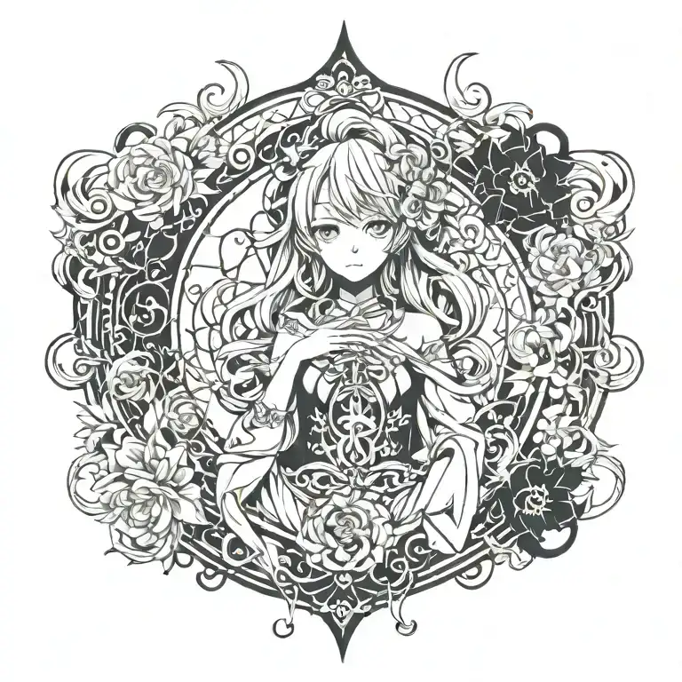 anime girl ahego tattoo design idea