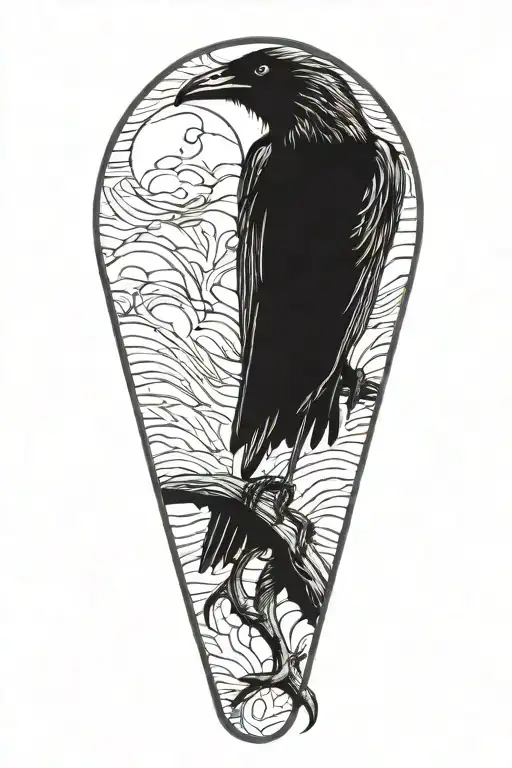 raven perched on scythe   tattoo design idea