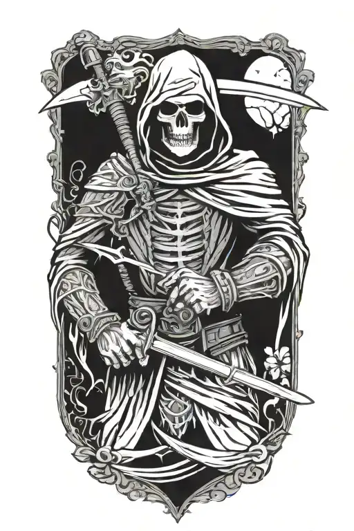 grim reaper knight holding a sword tattoo design idea