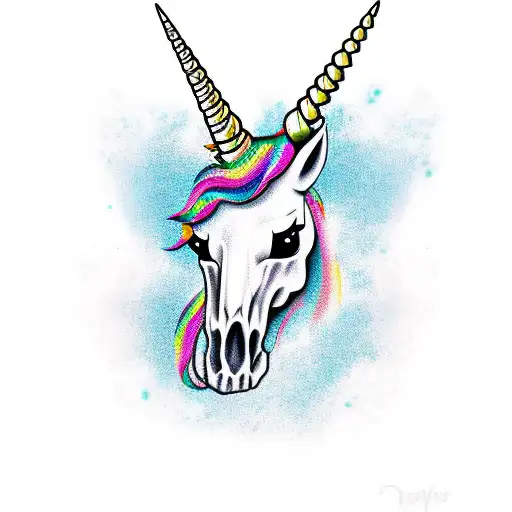 unicorn skull tattoo design idea