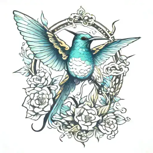 kintsugi humming bird tattoo design idea