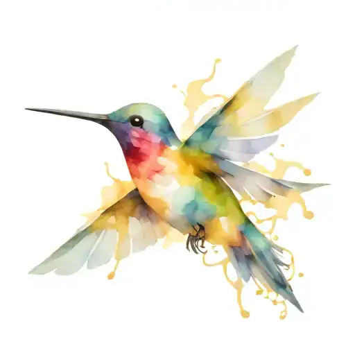 kintsugi humming bird flying tattoo design idea