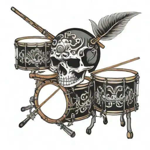 skull and snare drum set tattoo design idea