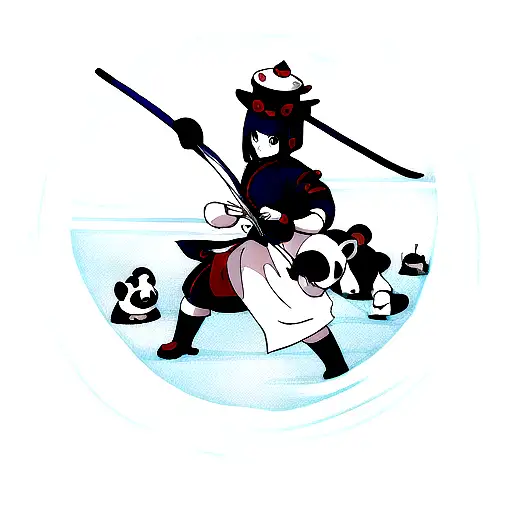 panda warrior with blue eyes and wearing a chinese hat tattoo design idea