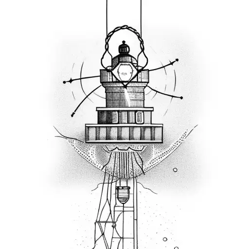 Edison light bulb with a lighthouse inside the bulb outlined as the wire tattoo design idea