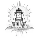 Edison light bulb with a lighthouse inside the bulb outlined as the wire tattoo design idea