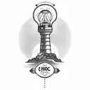 Edison light bulb with a lighthouse inside the bulb outlined as the wire tattoo design idea