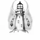 Edison light bulb with a lighthouse inside the Edison bulb tattoo design idea