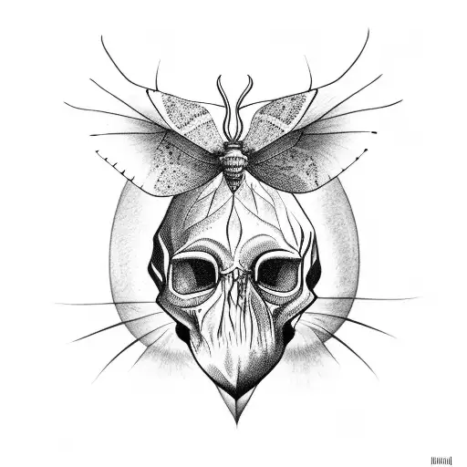 Moth emerging from a cracked skull tattoo design idea