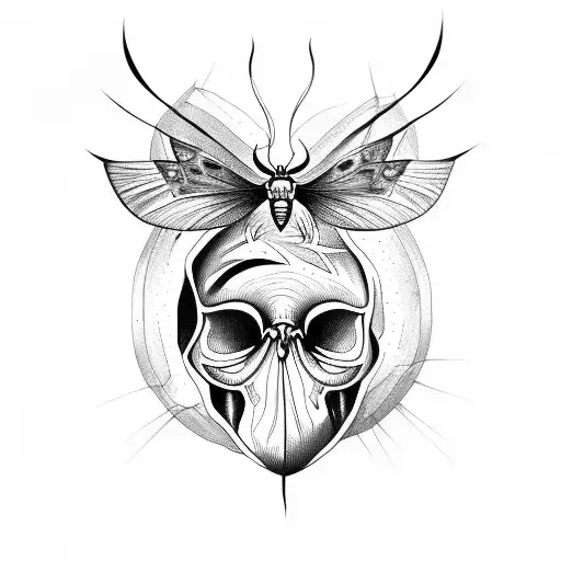Moth emerging from a cracked skull tattoo design idea