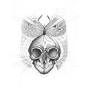 Moth emerging from a cracked skull tattoo design idea