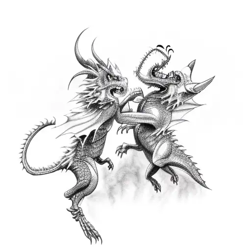 A fierce dragon battling against a wolf in a epic showdown tattoo design idea
