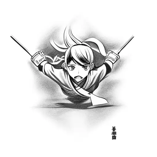 A manga-style character practicing jiu-jitsu moves tattoo design idea