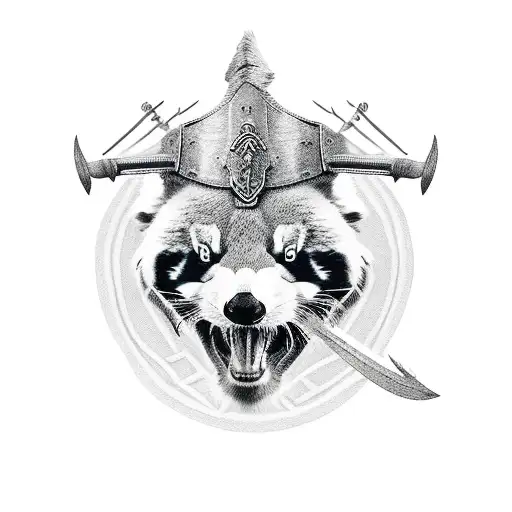 Viking battle scene with red pandas as warriors tattoo design idea