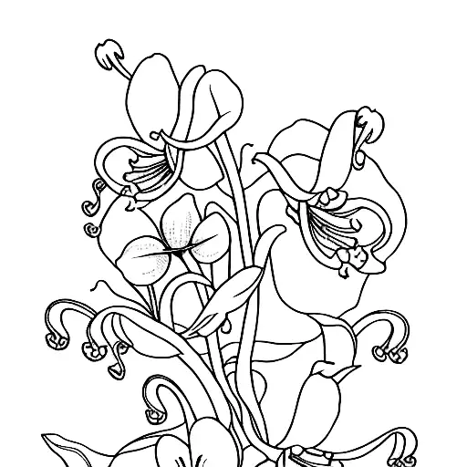 A delicate arrangement of Lily of the valley, violet, sweet pea, and snowdrop flowers forming a harmonious composition tattoo design idea