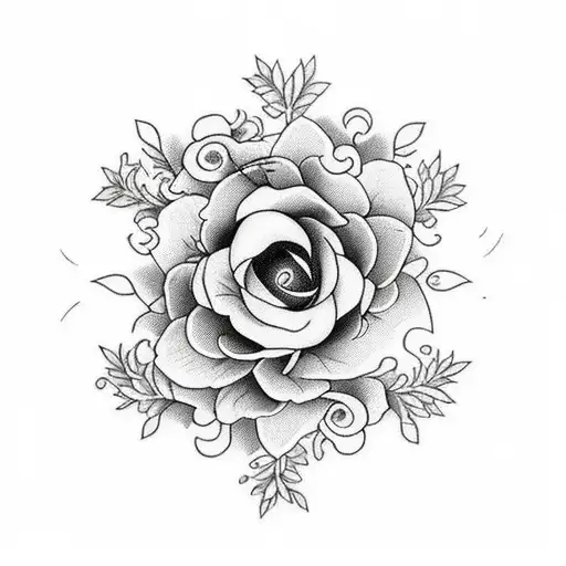 A Storm of flowers perfectly centered, Wilted at their edges  tattoo design idea