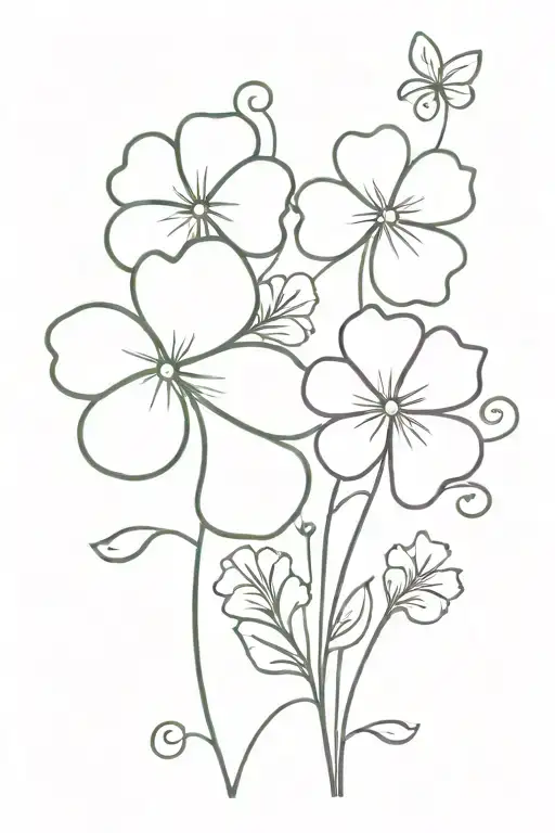Four leaf clover and Violet flower tattoo design idea