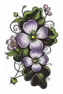 Four leaf clover and Violet flower tattoo design idea