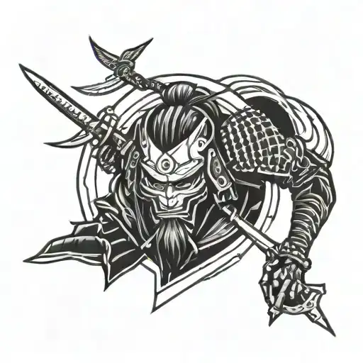 cyberpunk samurai logo tattoo design idea