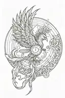 pheonix rising, elements like fire water air earth, money, ring tattoo design idea